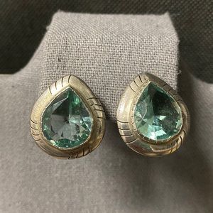 Vintage Sterling 925 silver pierced earrings with aquamarine stones with bag